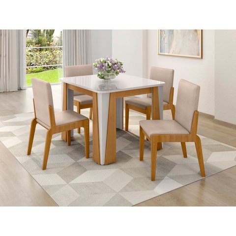 Conjunto de Mesa com 4 Cadeiras Opera Marrom/Marromle/Off White