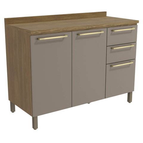 Armário de Cozinha Balcão 2 Portas e 3 Gavetas 120cm com Tampo e Pés M624 Botanic Kappesberg