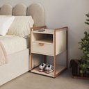 Ver imagem 1 de Mesa de Cabeceira Industrial Tókio com Gavetas para Quarto em Ferro Cobre - Tampo Off White