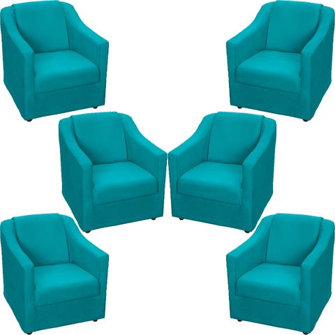Kit 6 Poltronas Decorativas Para Sala De Espera Recepção Escritório Consultório Suede