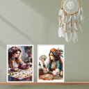 Ver imagem 1 de Kit 2 Quadros Decorativos Cigana Cartomante 24x18cm:moldura Branca
