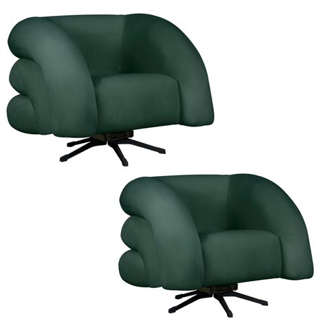 Kit 2 Poltrona Decorativa Micheli Giratória e Balanço Veludo Cor:verde