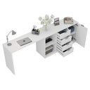 Ver imagem 4 de Escrivaninha Mesa Escritório Versátil em L ou Extensível 4 Gavetas 1 Porta 2 Nichos 152cm Branco