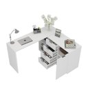 Ver imagem 5 de Escrivaninha Mesa Escritório Versátil em L ou Extensível 4 Gavetas 1 Porta 2 Nichos 152cm Branco