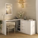 Ver imagem 1 de Escrivaninha Mesa Escritório Versátil em L ou Extensível 4 Gavetas 1 Porta 2 Nichos 152cm Branco