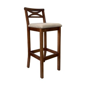 Banqueta Média Estofada para Bancada Madri Madeira Castanho Suede Bege Ccs