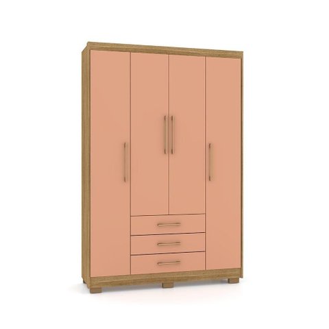 Guarda Roupa Casal Girona 4 Portas Giratórias 3 Gavetas Mdp Camarim 223cm Nature