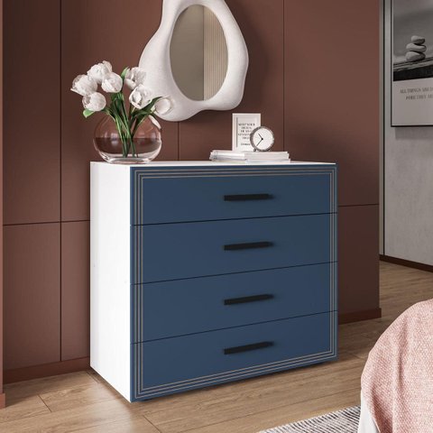Cômoda Valência com 4 Gavetas 90x84cm Branco/Azul 240832