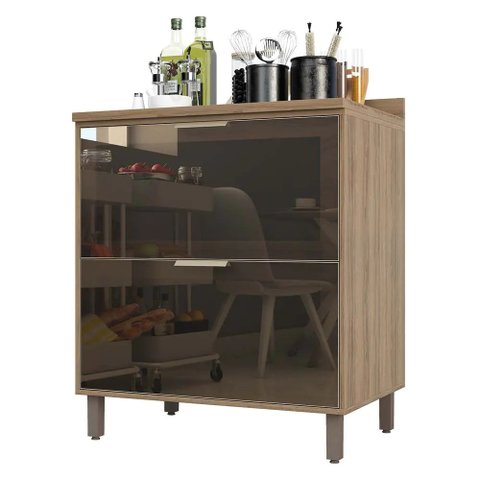 Balcão de Cozinha com Tampo 80 Cm 2 Gavetões Frontal Vidro Reflecta Lari Luciane Móveis