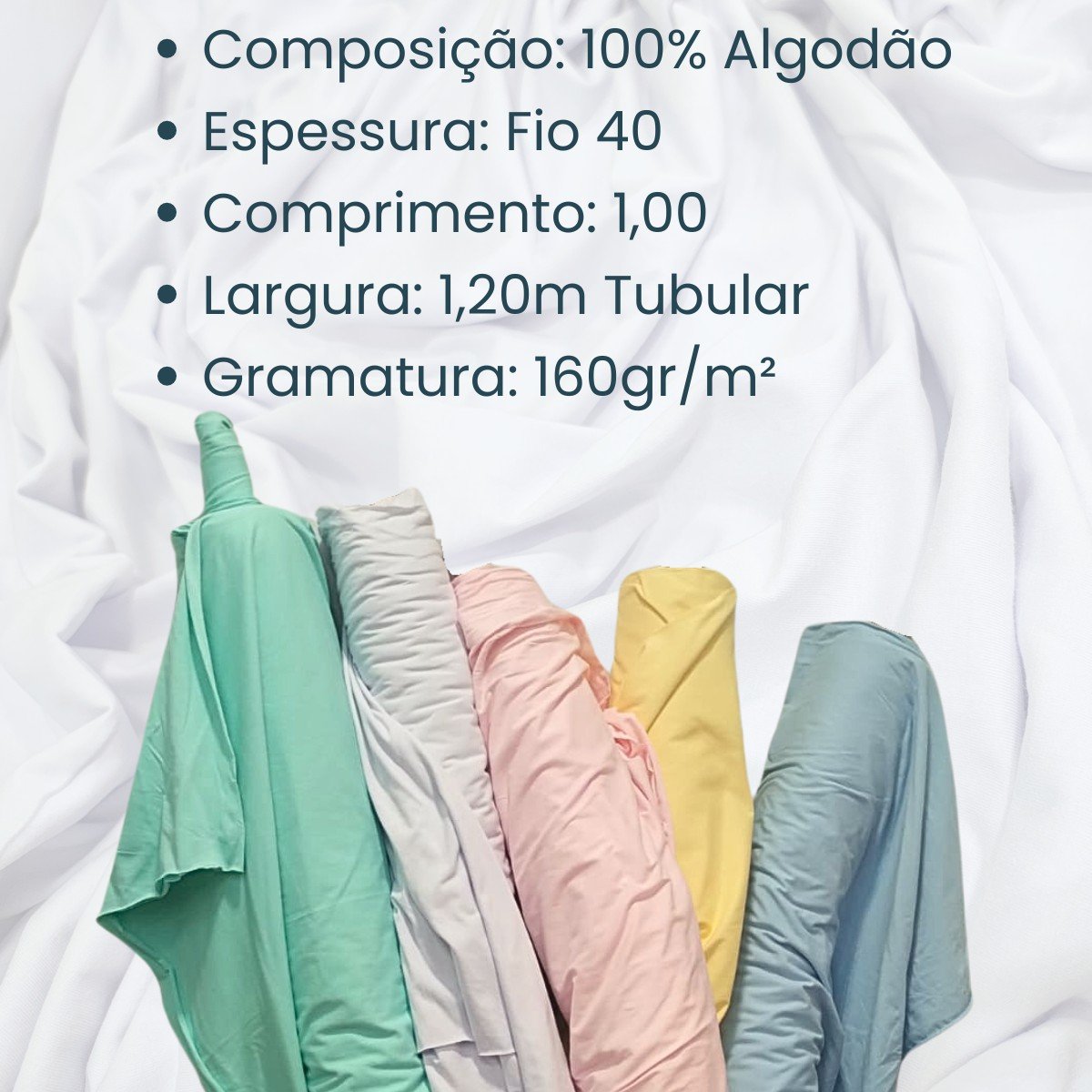 Tecido Malha de Algodão Meia Malha Tubular 100% Algodão 1,00x1,20m:branco - 6