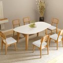 Ver imagem 1 de Mesa de Jantar Orgânica 180cm com 6 Cadeiras Dalla Costa Mdf Cor:off White com Freijó e Tweed