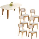 Ver imagem 2 de Mesa de Jantar Orgânica 180cm com 6 Cadeiras Dalla Costa Mdf Cor:off White com Freijó e Tweed