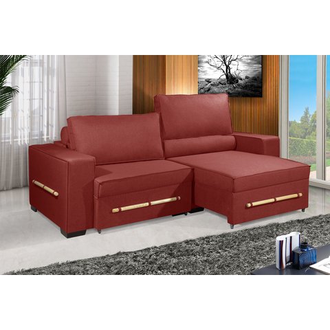 Sofá Retrátil e Reclinável 2.30m Estilo Estofados - Chayene com Softgel D33 Linho "vermelho"