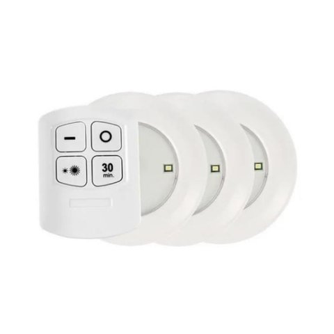 Kit 3 Spot Lâmpadas Led Luz Toque Distância Adesivo sem Fio