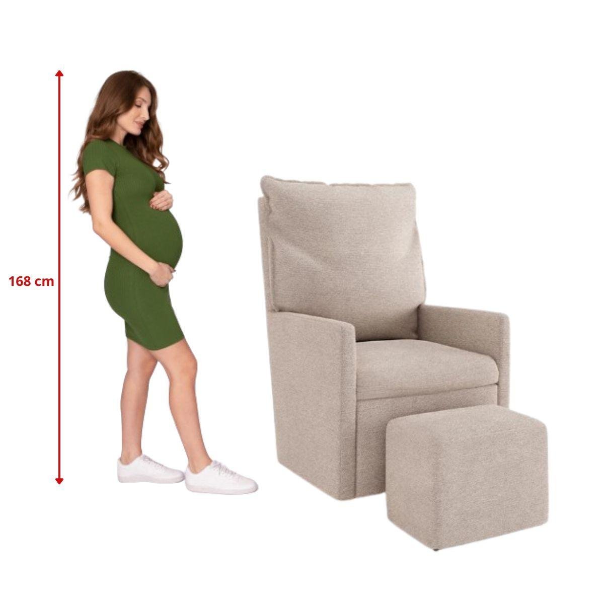 Poltrona Amamentação Fit Balanço e Puff Linho Mamãe Bebê:cadeira Alta Conforto Bege - 8