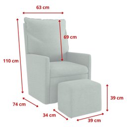 Poltrona Amamentação Fit Balanço e Puff Linho Mamãe Bebê:cadeira Alta Conforto Bege - 7