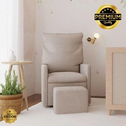 Poltrona Amamentação Fit Balanço e Puff Linho Mamãe Bebê:cadeira Alta Conforto Bege - 2
