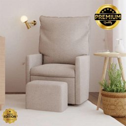 Poltrona Amamentação Fit Balanço e Puff Linho Mamãe Bebê:cadeira Alta Conforto Bege - 3