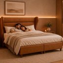 Ver imagem 5 de Cama Box Queen com Cabeceira Elegante Courino Caramelo Sallar Home