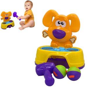 Brinquedo Bate Dog com Martelo e 2 Bolinhas - Coordenação Divertida