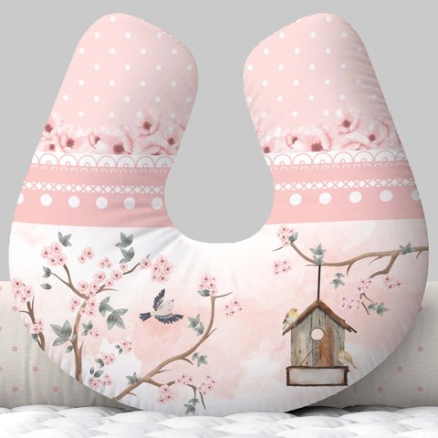 Almofada para Amamentar Árvore Rosa Floral Pássaros - Am407