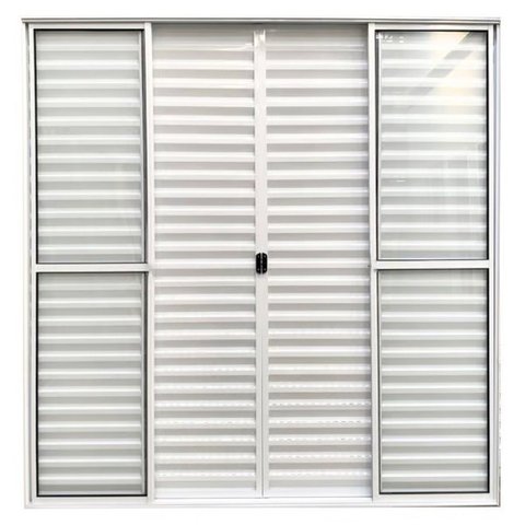 Porta de Alumínio de Correr Balcão 6 Folhas Branca Modular com Trinco:210 x 150