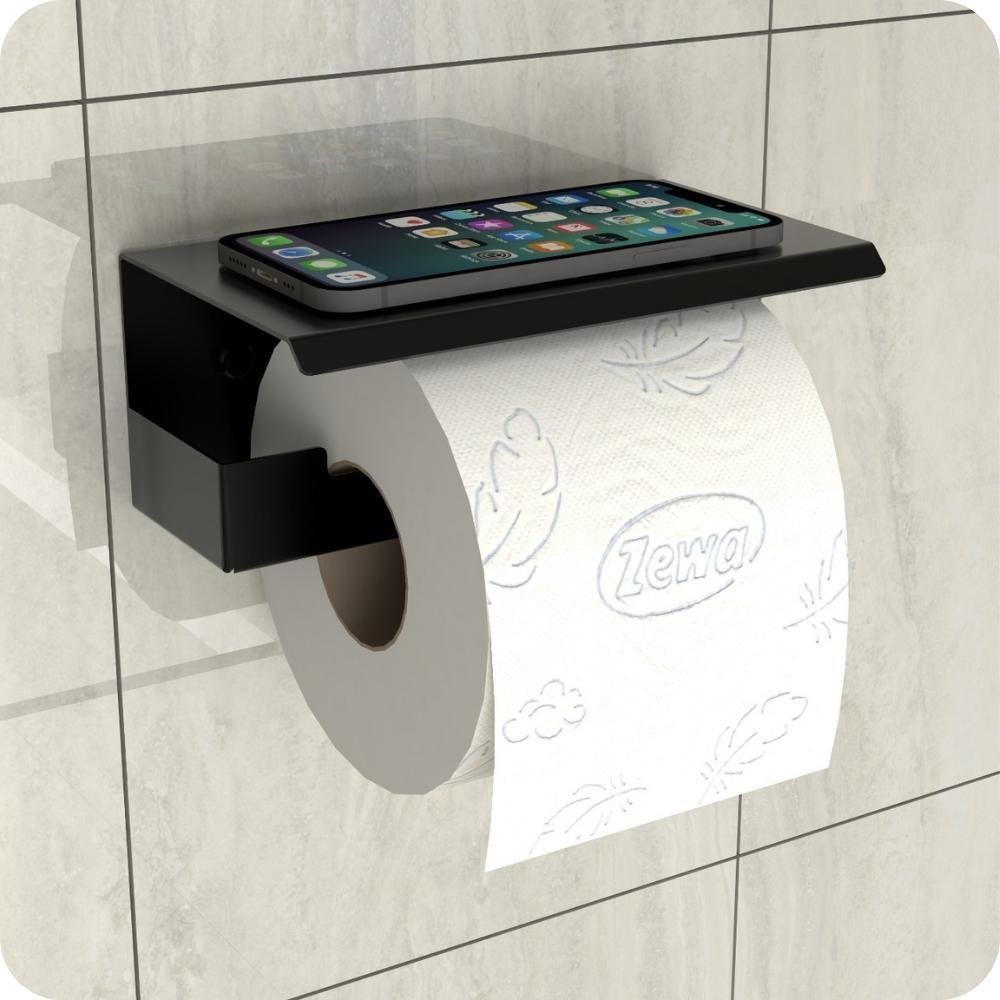 Porta Papel Higienico com Suporte para Celular Preto Elg