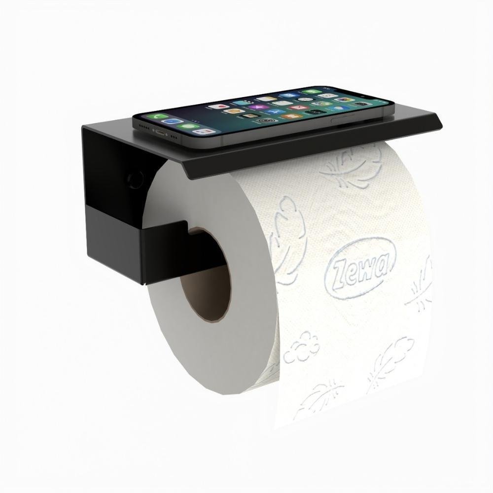 Porta Papel Higienico com Suporte para Celular Preto Elg - 2