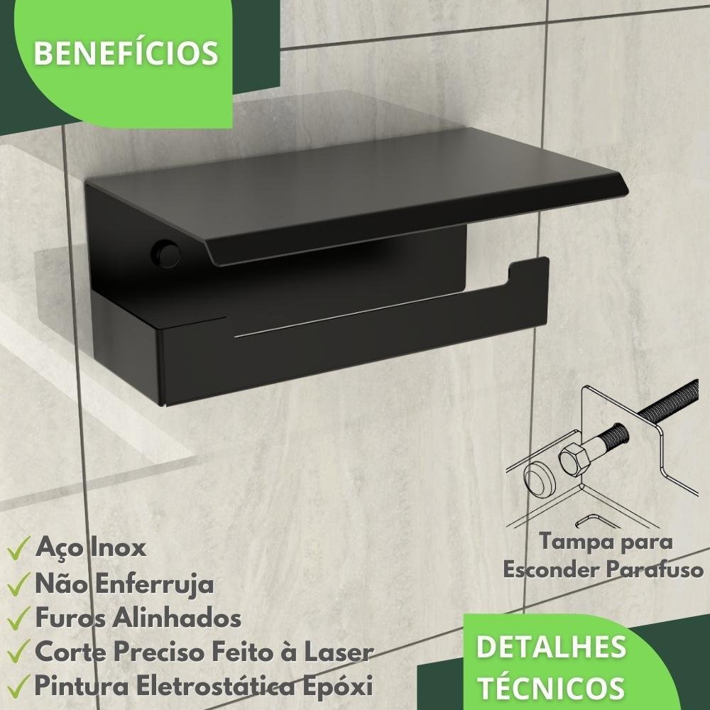 Porta Papel Higienico com Suporte para Celular Preto Elg - 4