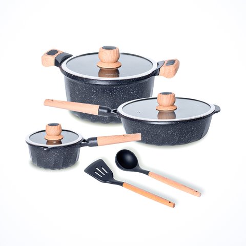 Jogo de Panelas com Revestimento Antiaderente Mármore Cerâmico 8 Peças Preto
