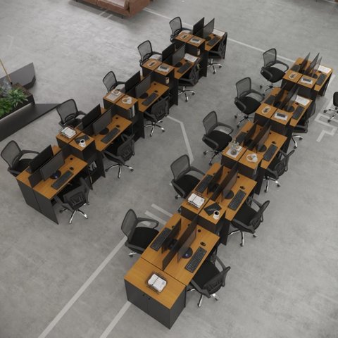 Estação de Trabalho 20 Lugares Office Noruega 20 Mesas 16 Armários 1 Aparador - Via Nossa -preto