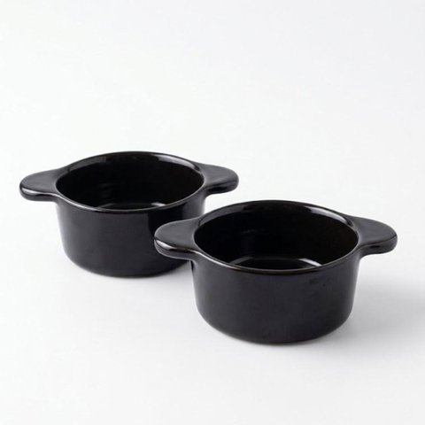 Conjunto de 2 Mini Caçarolas 150ml em Cerâmica para Porções:Preto