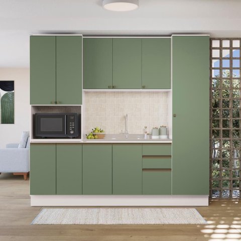 Cozinha Compacta com Kit Forno Celeste Kappesberg 100% Mdf Branco/verde 240cm