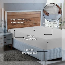 Lençol Cama King 100% Algodão com Elástico Percal 300 Fios Hotel Pousada:branco - 4