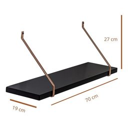 2 Prateleira Mdf Preta Laqueada 70cm Suporte Ferro Decoração - 7
