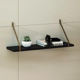 2 Prateleira Mdf Preta Laqueada 70cm Suporte Ferro Decoração - 3