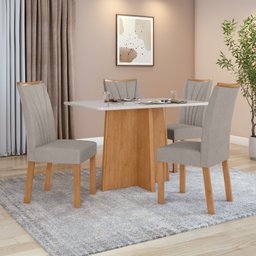 Conjunto Mesa de Jantar Celebrare 1,20 C/ Vidro e 4 Cadeiras Apogeu Tecido Veludo Liso Capuccino - 1