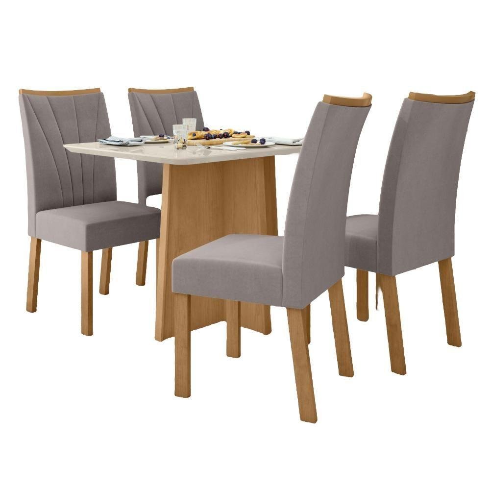 Conjunto Mesa de Jantar Celebrare 1,20 C/ Vidro e 4 Cadeiras Apogeu Tecido Veludo Liso Capuccino - 2