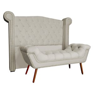 Conjunto Sienna Cabeceira e Recamier Queen 160 Cm Suede Bege - LM DECOR