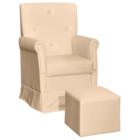 Poltrona Nina com Puff 67cm Corino Bege - Sallar Home