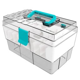Maleta Organizadora Crippa para Maquiagem Acessórios Medicamentos Transparente e Azul Turquesa - 1