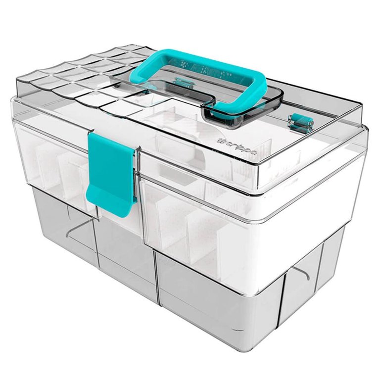 Maleta Organizadora Crippa para Maquiagem Acessórios Medicamentos Transparente e Azul Turquesa Maleta Organizadora Crippa para Maquiagem Acessórios Medicamentos Transparente e Azul Turquesa