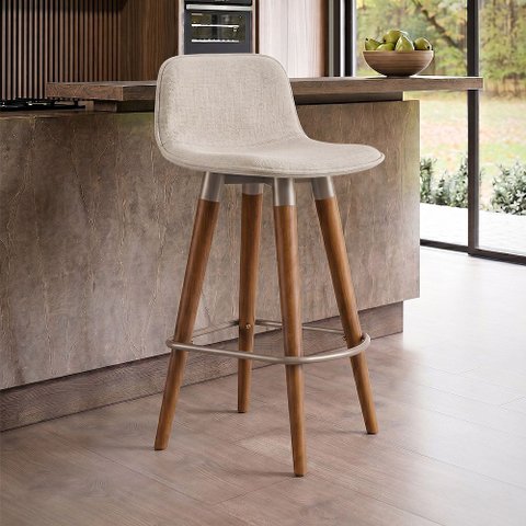 Banqueta Linea Baixa Luxo Estrutura Aço Champagne Assento Linho para Ilha Cozinha - Champagne/Palha