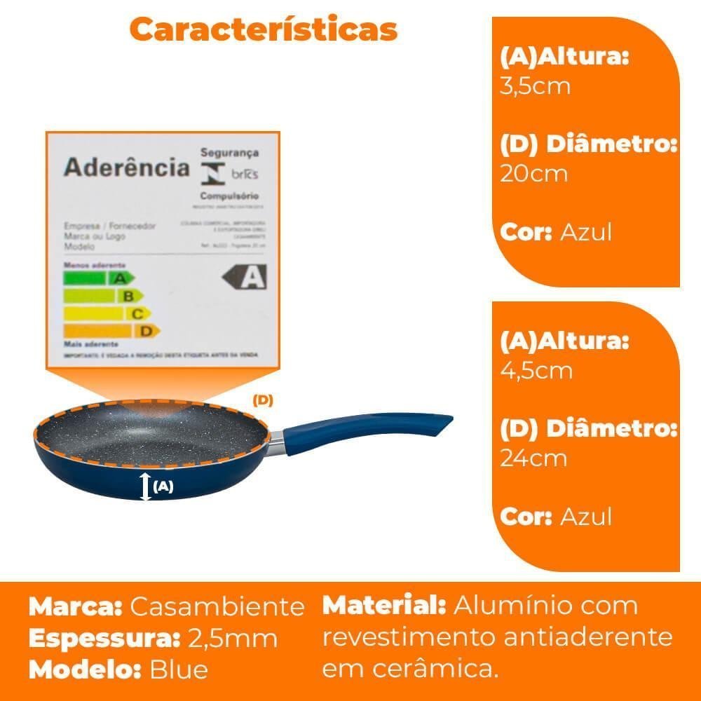 Frigideiras Revestimento Antiaderente Cerâmica 2 Peças Genebra Blue - Casambiente - 6