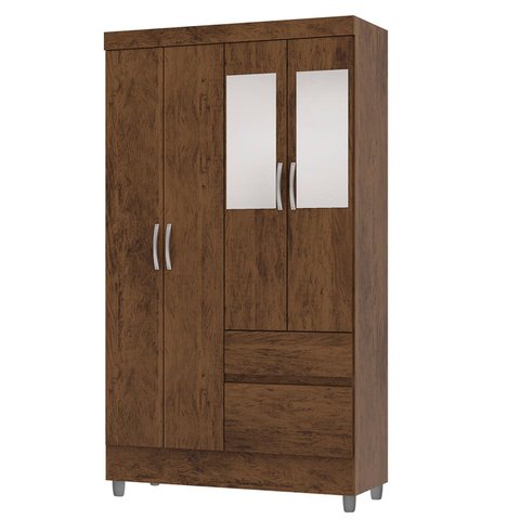 Guarda Roupa Solteiro 103cm com Espelho Ideal Imbuia Rústico - Vila Rica