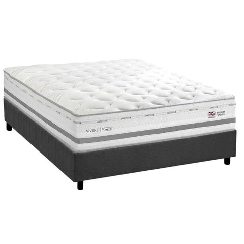 Cama Box Casal: Colchão C/ Vibro Massagem Herval Maxspring C1756 + Base Crc Suede Gray (138x188)