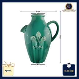 Elegância Exótica em Verde Jade: Jarra Cerâmica Chinesa com Flor de Lis e Espiga - 6