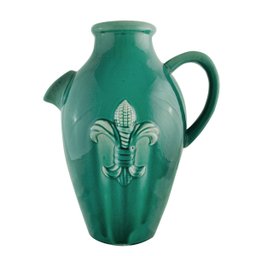 Elegância Exótica em Verde Jade: Jarra Cerâmica Chinesa com Flor de Lis e Espiga - 1