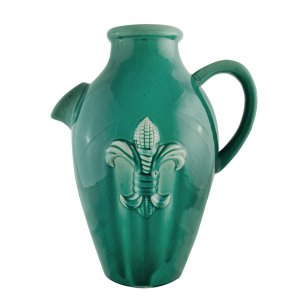 Elegância Exótica em Verde Jade: Jarra Cerâmica Chinesa com Flor de Lis e Espiga