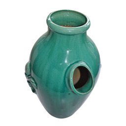 Elegância Exótica em Verde Jade: Jarra Cerâmica Chinesa com Flor de Lis e Espiga - 3